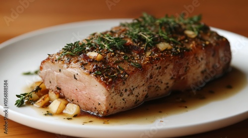 Herb-Crusted Pork Tenderloin with Apple Slices and Thyme