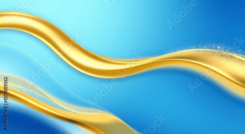 Abstract gold waves on a blue background.