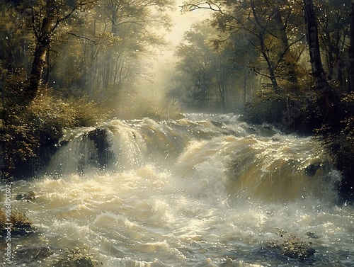 Waterfall in a Lush Forest - Tranquil Nature Photography