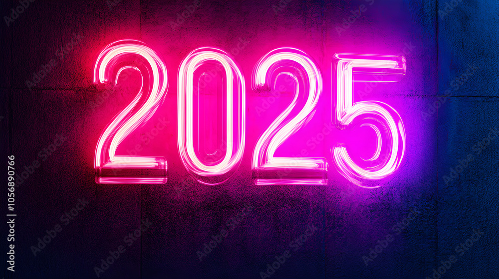 A glowing neon sign with the numbers 2025 illuminated against a dark background, representing the brightness and excitement of the future A glowing neon sign with the numbers 2025 illuminated against a dark background, representing the brightness and excitement of the future