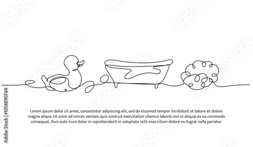Continuous one line design of bathroom. Minimalist style vector illustration on white background.