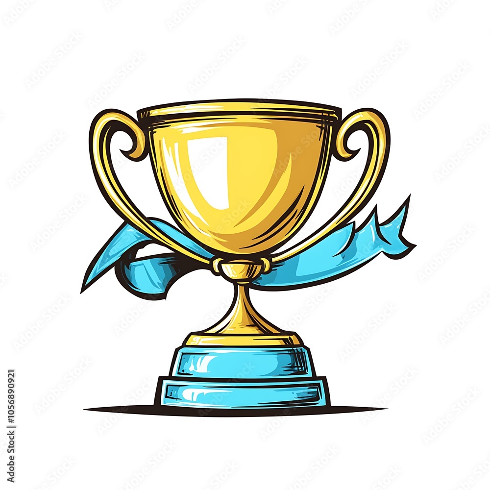 Cartoon trophy with a ribbon indicating award or recognition on a white background. Cartoon trophy with a ribbon indicating award or recognition on a white background.