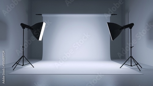 Studio Lighting Setup with Softbox Lights and Backdrop for Product Presentation