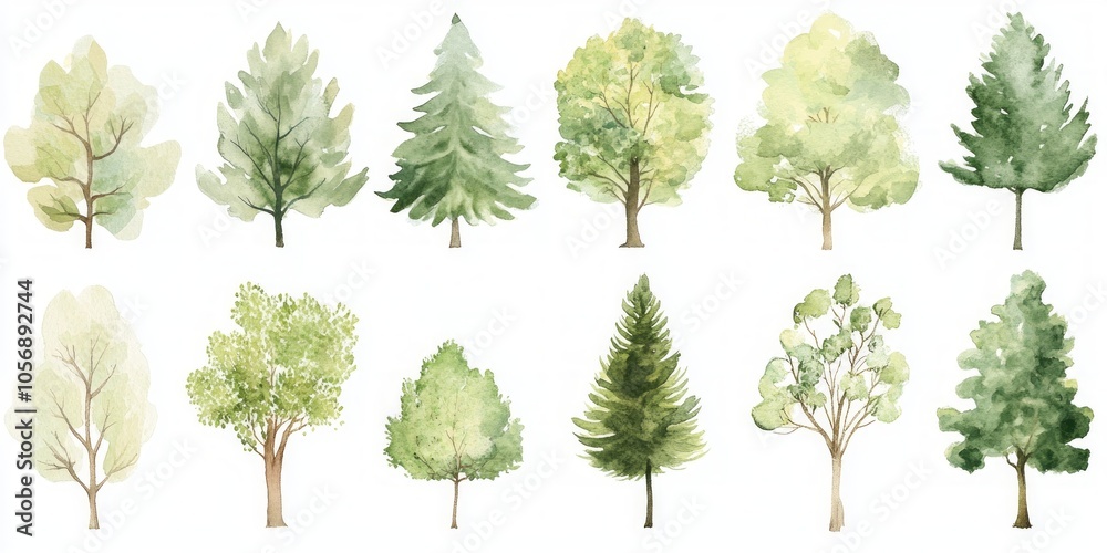 Fototapeta premium Watercolor Trees Illustration