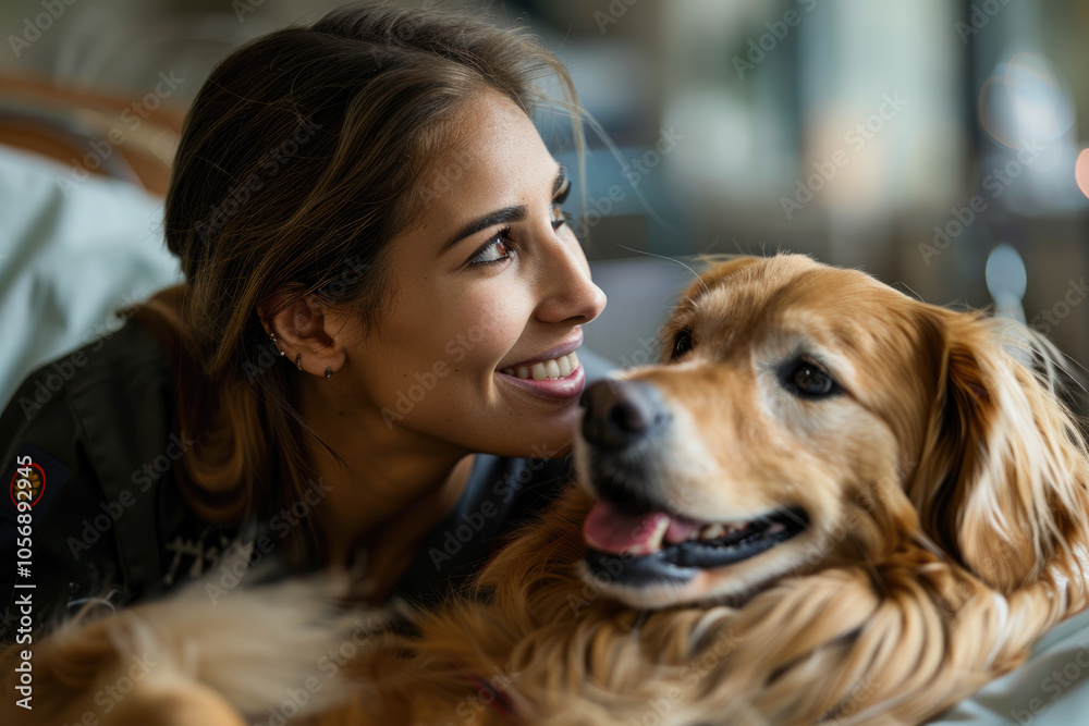 Happy Dog at Pet Grooming Salon with Smiling Groomer in Modern Facility Happy Dog at Pet Grooming Salon with Smiling Groomer in Modern Facility