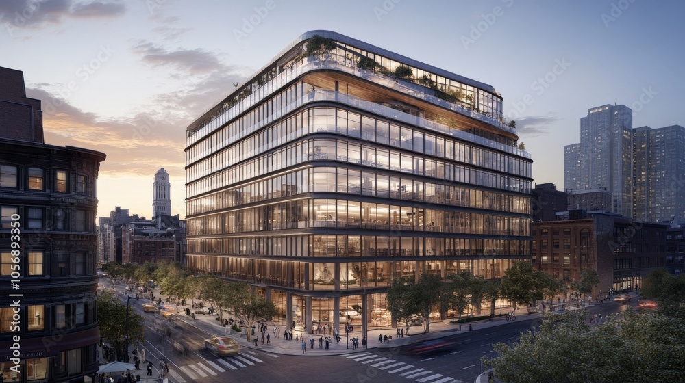 Modern Commercial Office Building with Rooftop Terrace Modern Commercial Office Building with Rooftop Terrace