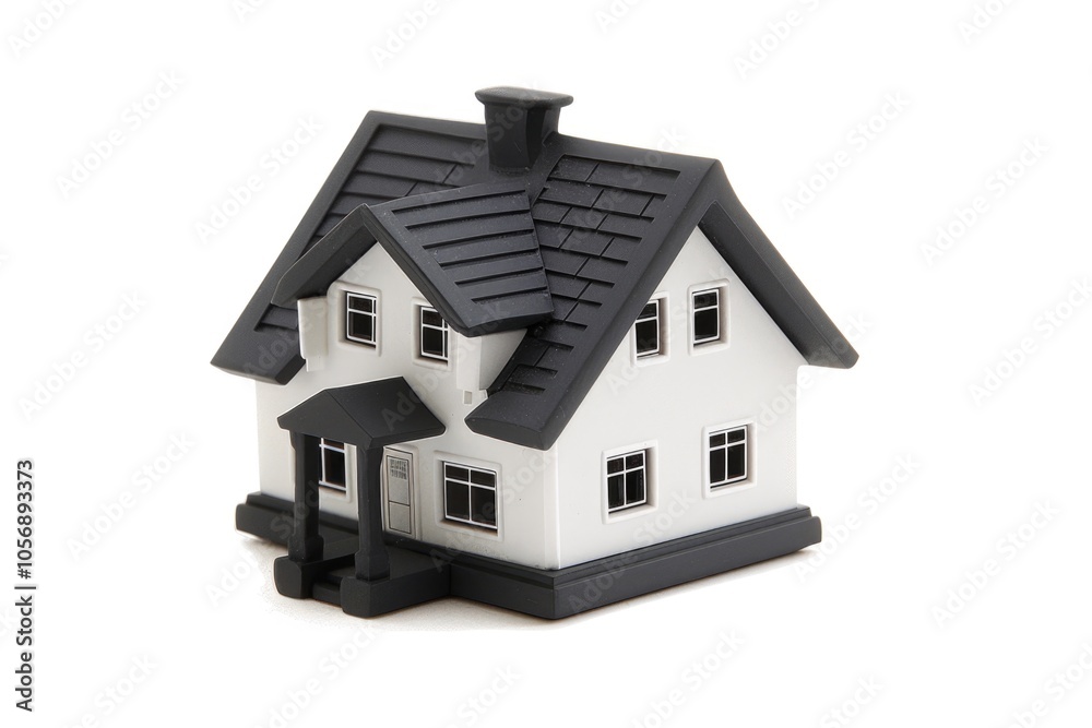 A miniature model of a house on a clean white surface A miniature model of a house on a clean white surface