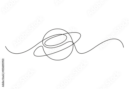 Continuous one line drawing of Saturn Planet. Single line art of Planet. Vector illustration