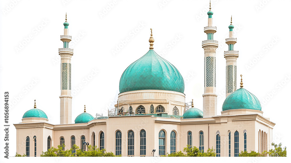 Obraz premium Green islamic mosque Isolated on White Background