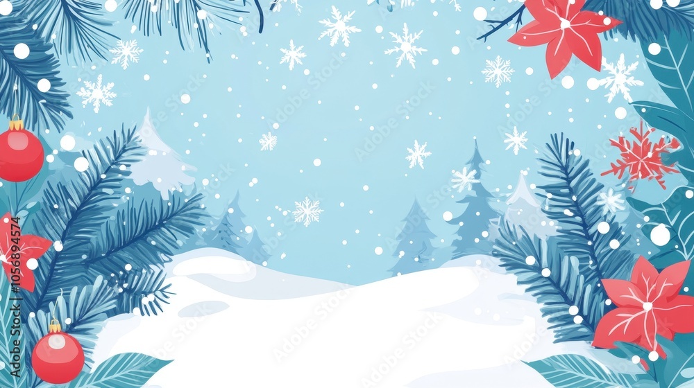Winter Wonderland: Snowy Landscape with Festive Floral Accents Winter Wonderland: Snowy Landscape with Festive Floral Accents