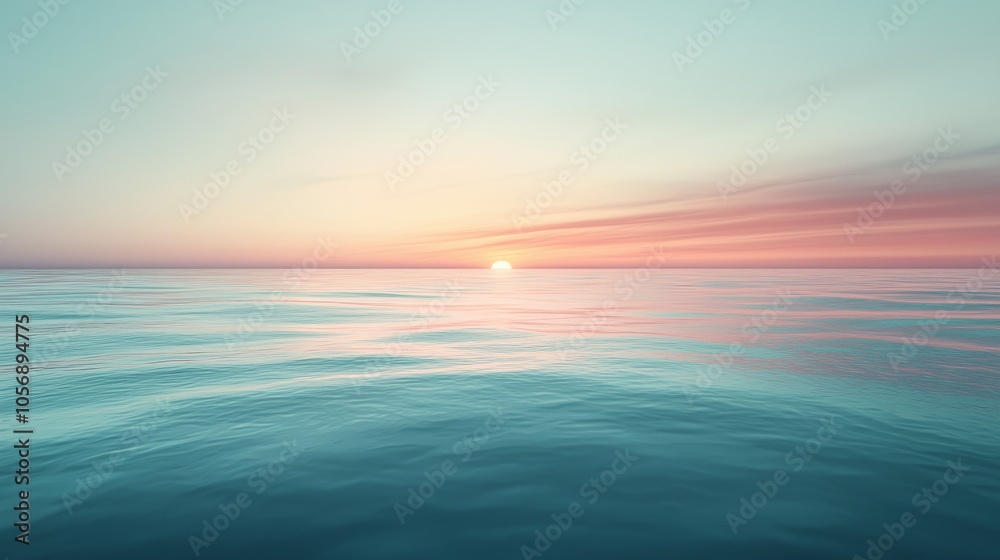 Calm Ocean Waters with a Setting Sun and Pink Sky Calm Ocean Waters with a Setting Sun and Pink Sky