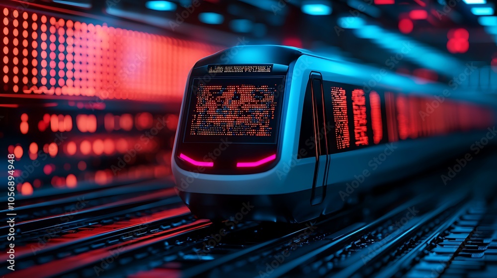 Futuristic train station with neon lights a glimpse into modern transport technology and its urban environment Futuristic train station with neon lights a glimpse into modern transport technology and its urban environment