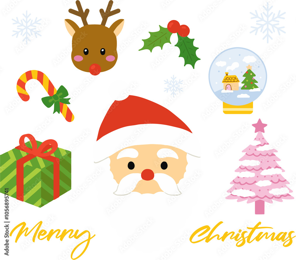 Merry Christmas illustration with Santa and christmas clip art Merry Christmas illustration with Santa and christmas clip art