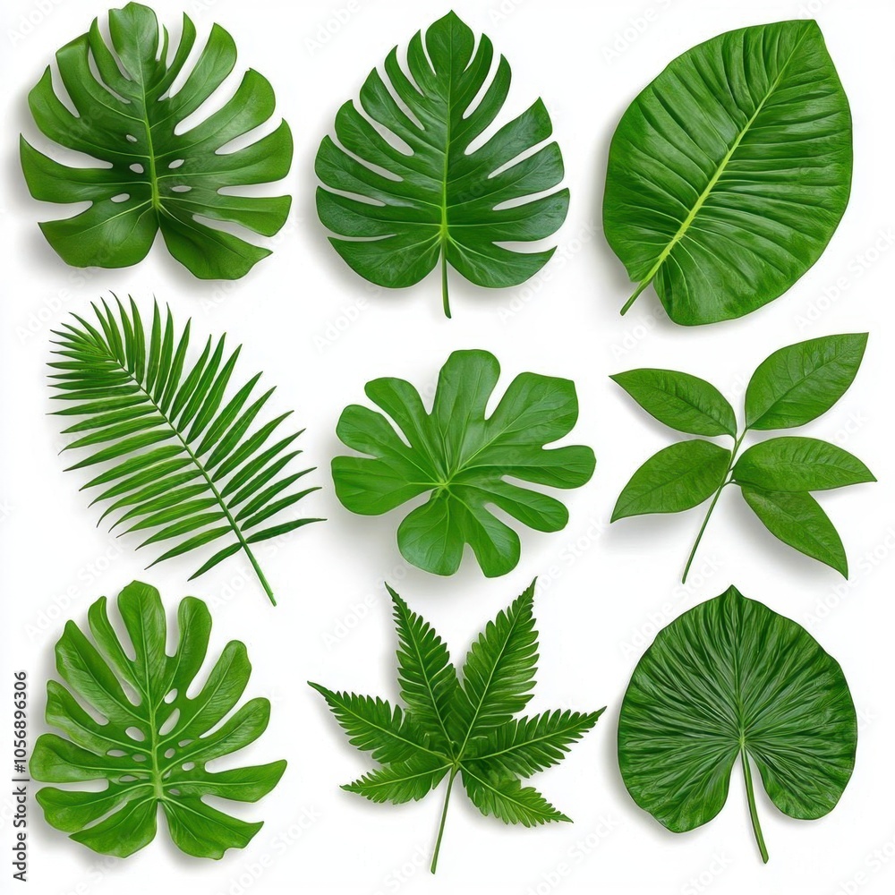 A photostock of tropical ferns on a white background, exotic and lush. A photostock of tropical ferns on a white background, exotic and lush.