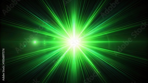 Bright green light beam creating lens flare effects in a dark setting, green, light beam, lens flare, effects, dark