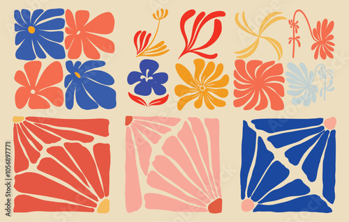 Abstract Floral Shapes Clipart Bundle Matisse Retro Style