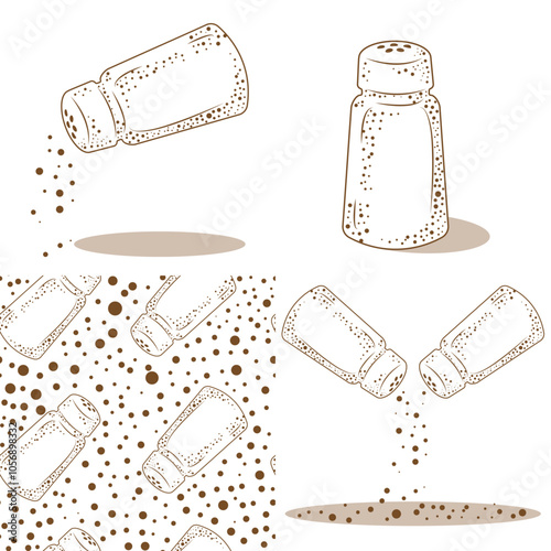 Set of images with salt shaker with pattern