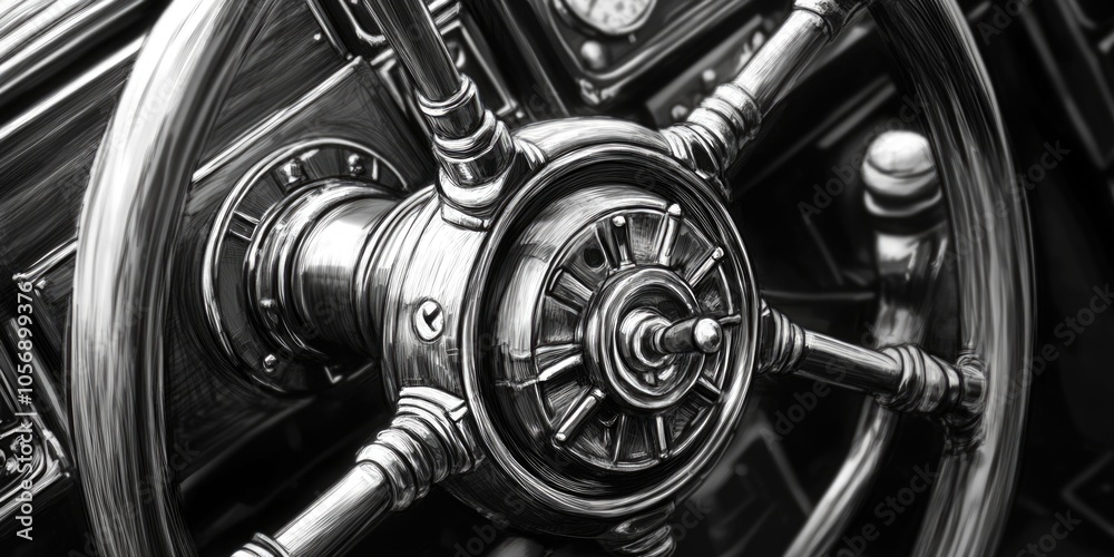 A close-up view of a car's steering wheel, ideal for use in automotive or transportation-related contexts A close-up view of a car's steering wheel, ideal for use in automotive or transportation-related contexts