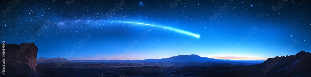 A beautiful night sky with a shooting star. The sky is dark and the stars are shining brightly A beautiful night sky with a shooting star. The sky is dark and the stars are shining brightly