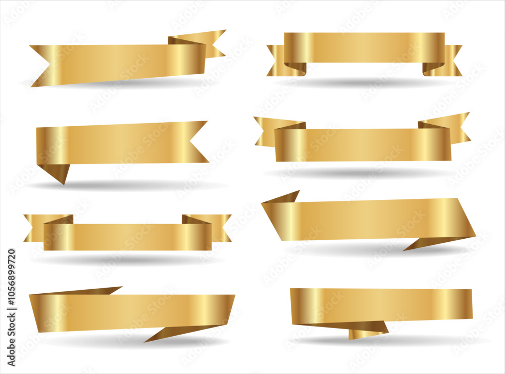 Golden banner ribbon collection vector illustration 