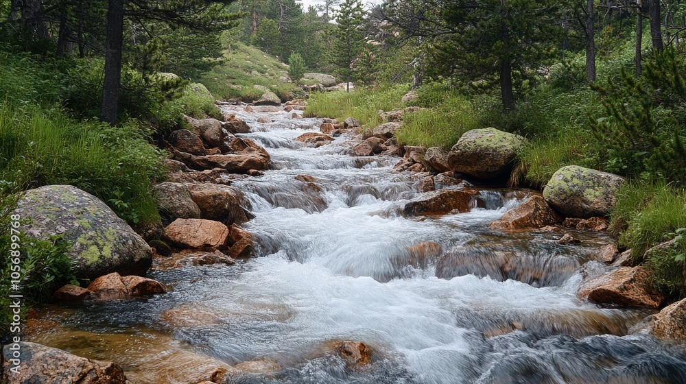 Obraz premium A Rushing Stream Flowing Through a Rocky Forest