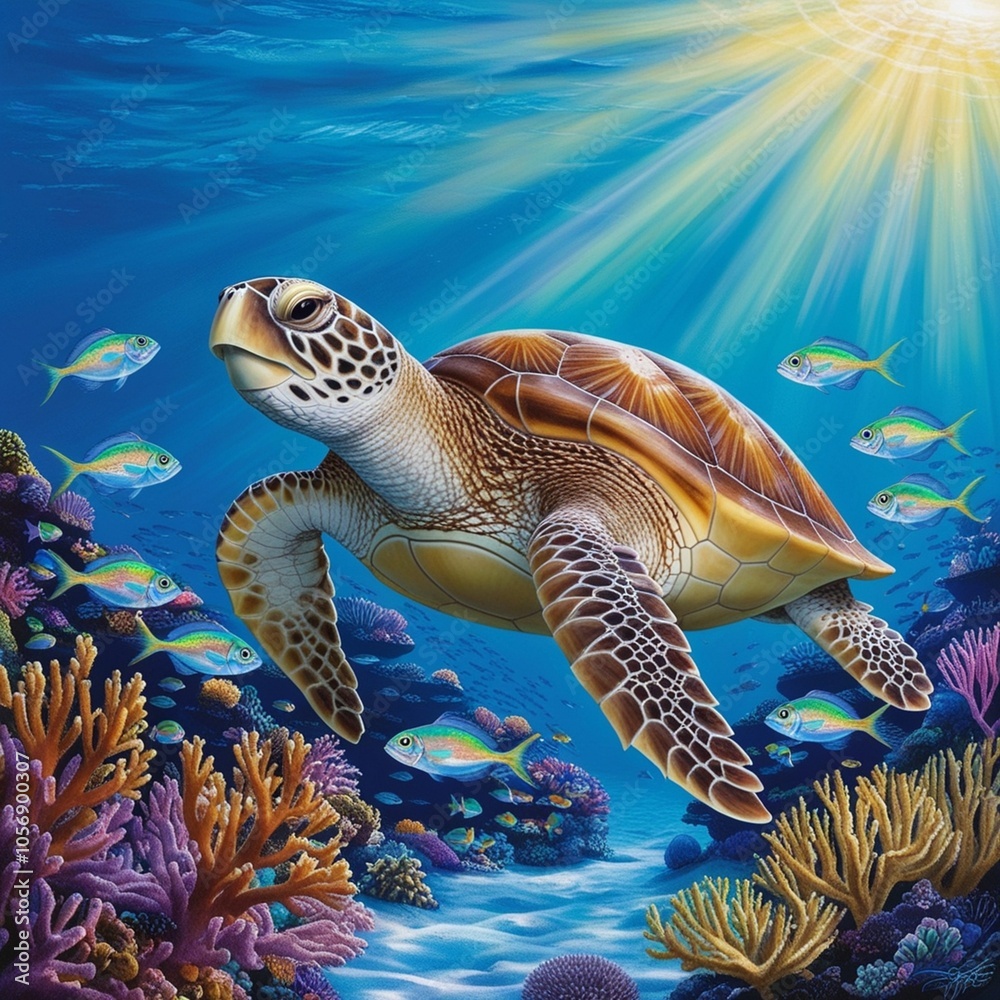 Fototapeta premium Sea turtle swimming in the Sea