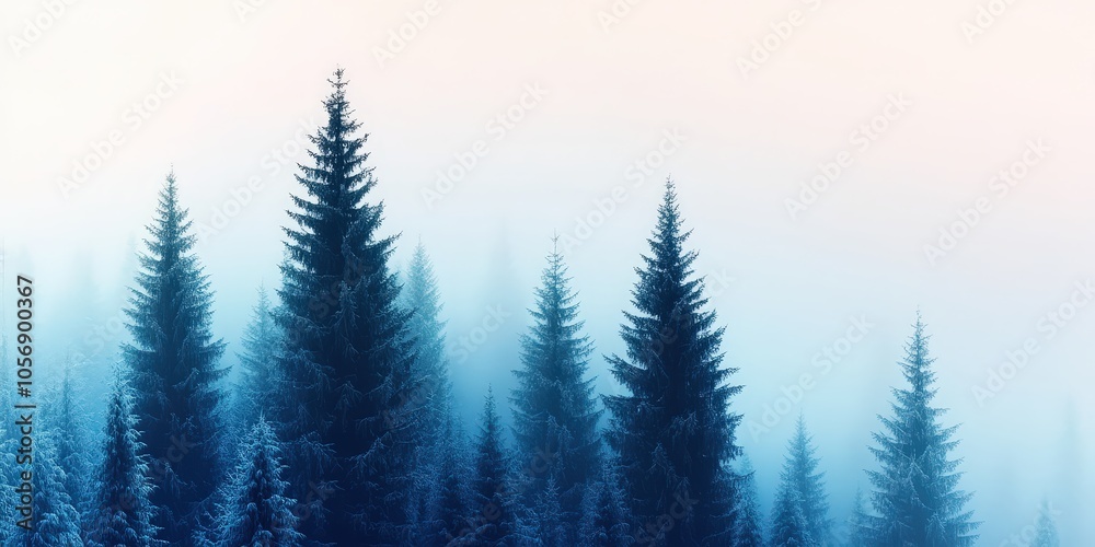 Misty Forest Landscape with Tall Pine Trees Nature Photography Background Misty Forest Landscape with Tall Pine Trees Nature Photography Background