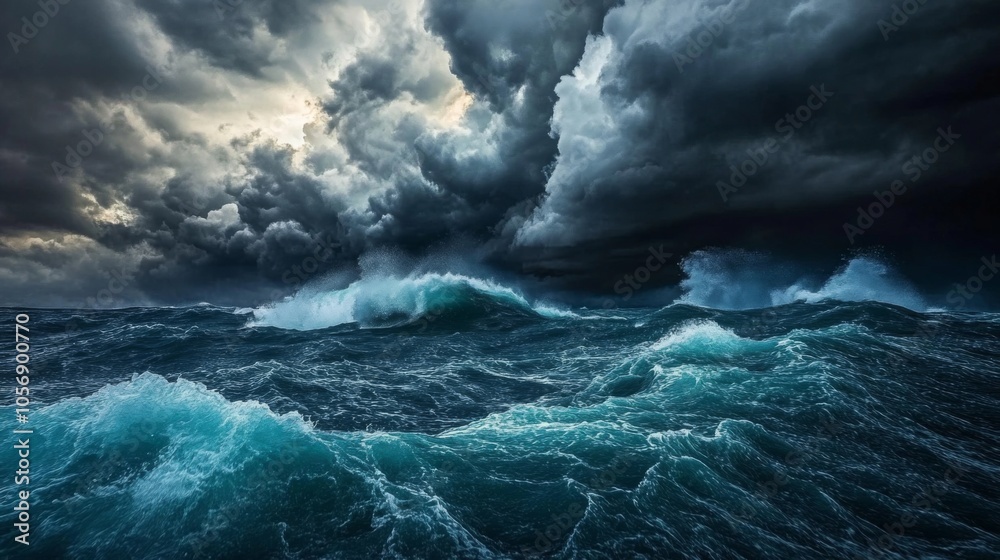 Stormy Ocean with Dark Clouds and High Waves Stormy Ocean with Dark Clouds and High Waves