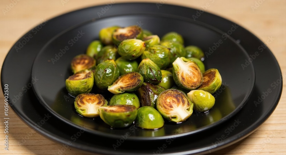 A plate of roasted Brussels sprouts with balsamic glaze A plate of roasted Brussels sprouts with balsamic glaze