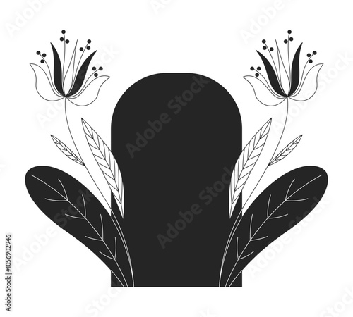 Floral frame decorated by fresh leaves and delicate stems flowers cartoon flat illustration. Botanical blooms arch. Greenery blossom 2D frame isolated on white background. Vector colorful image