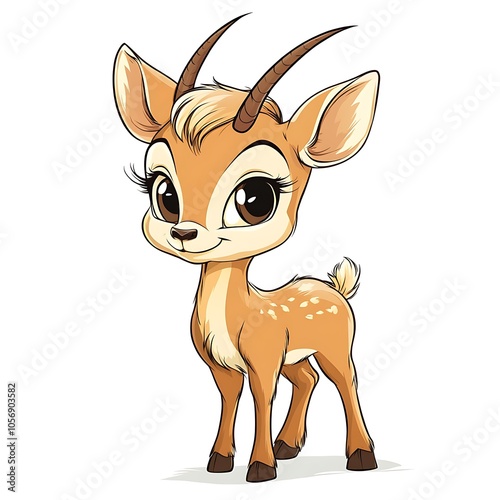 Cartoon baby antelope with small horns on a white background.