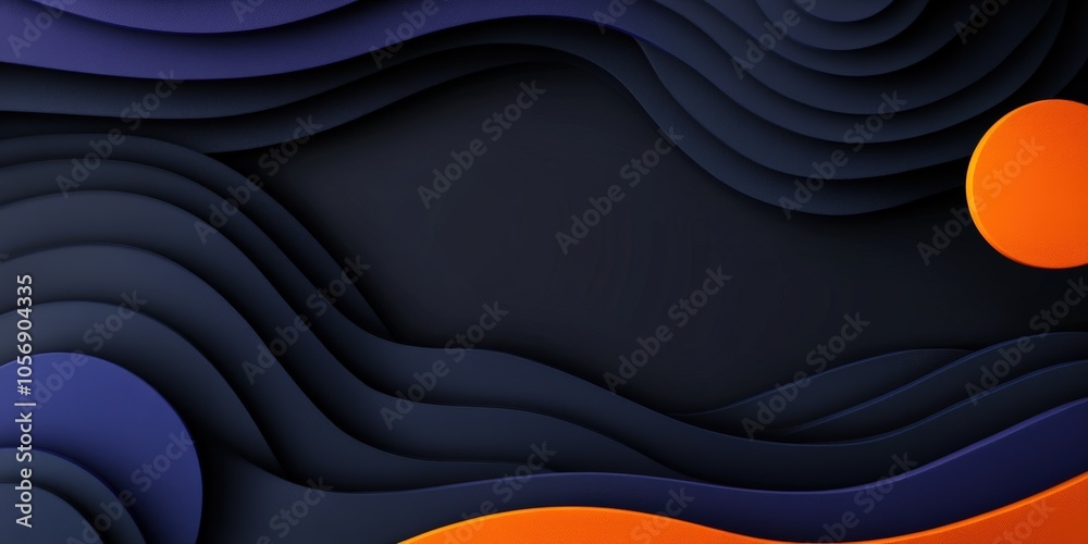 Fototapeta premium Abstract Wavy Background Blue Orange and Black 3D Paper Cut Design