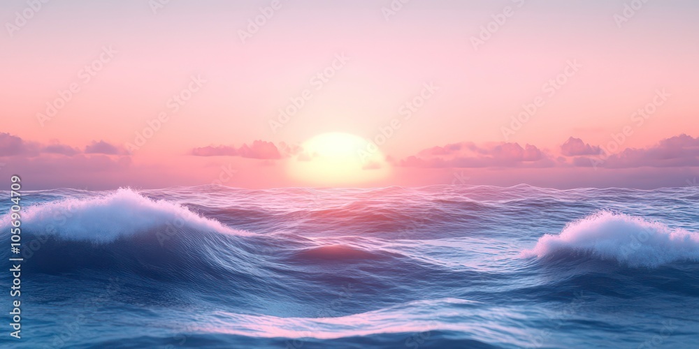 Obraz premium background Sunset over the sea with gentle waves in the foreground