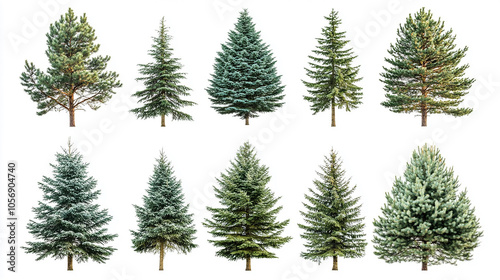 Pine Tree Collection Isolated on White Background