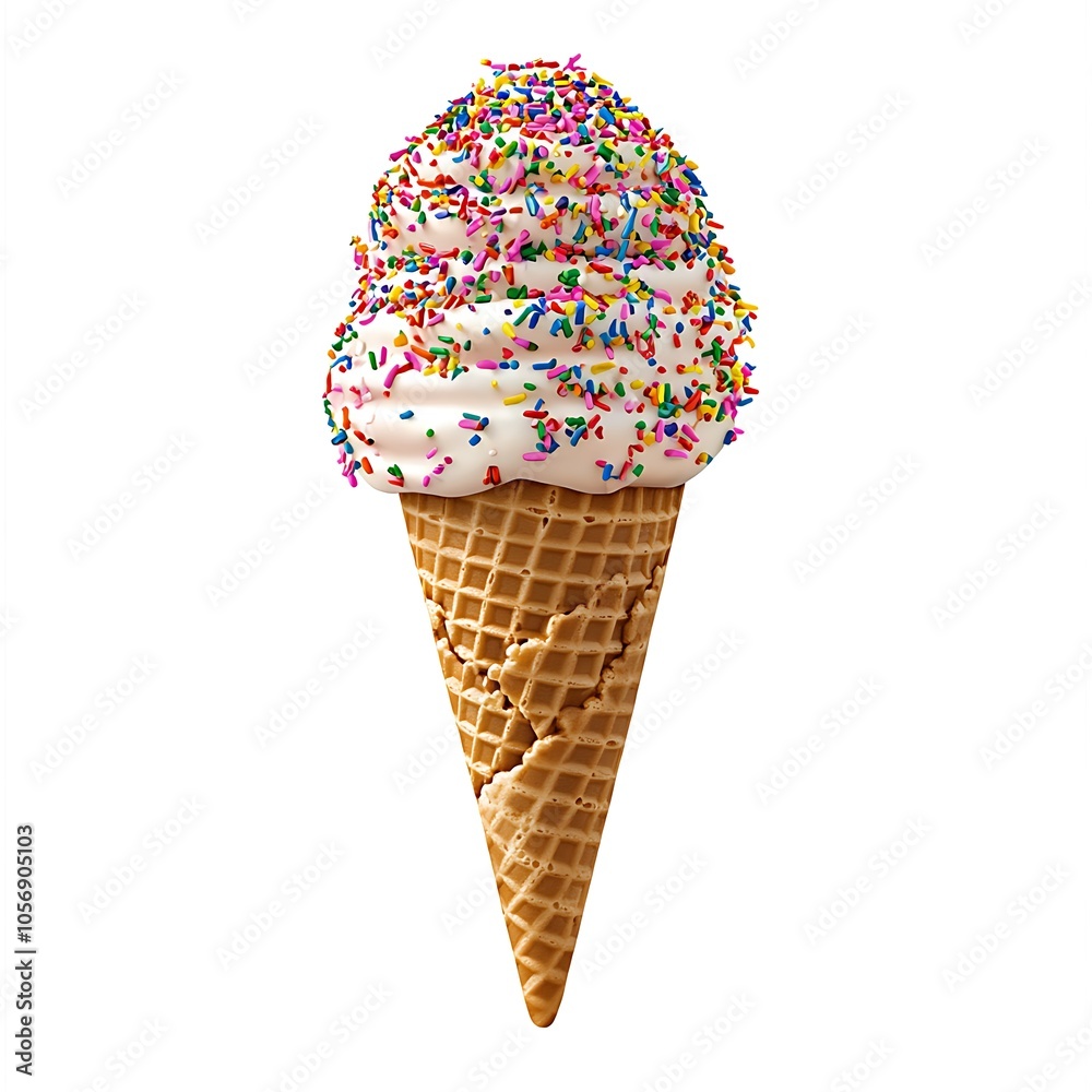 Cartoon ice cream cone with colorful sprinkles on a white background. Cartoon ice cream cone with colorful sprinkles on a white background.