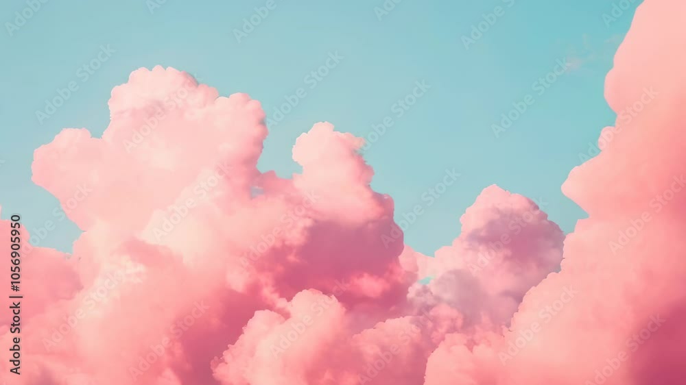 Fluffy pink clouds against a blue sky, creating a whimsical, dreamy view that feels serene and reminiscent of a cotton candy sky. Fluffy pink clouds against a blue sky, creating a whimsical, dreamy view that feels serene and reminiscent of a cotton candy sky.