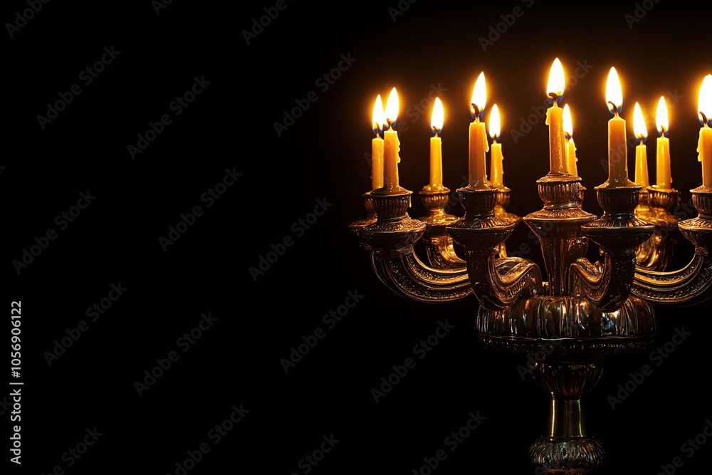 Elegant antique candelabra with lit candles illuminating a dark background, creating a warm and inviting atmosphere. Elegant antique candelabra with lit candles illuminating a dark background, creating a warm and inviting atmosphere.