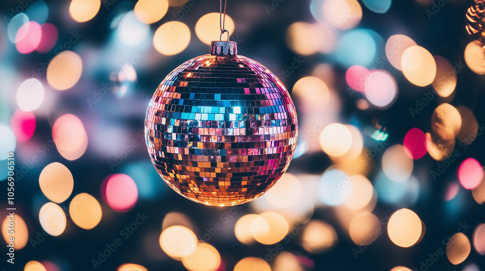 Disco Ball with Colorful Bokeh Lights Background Disco Ball with Colorful Bokeh Lights Background