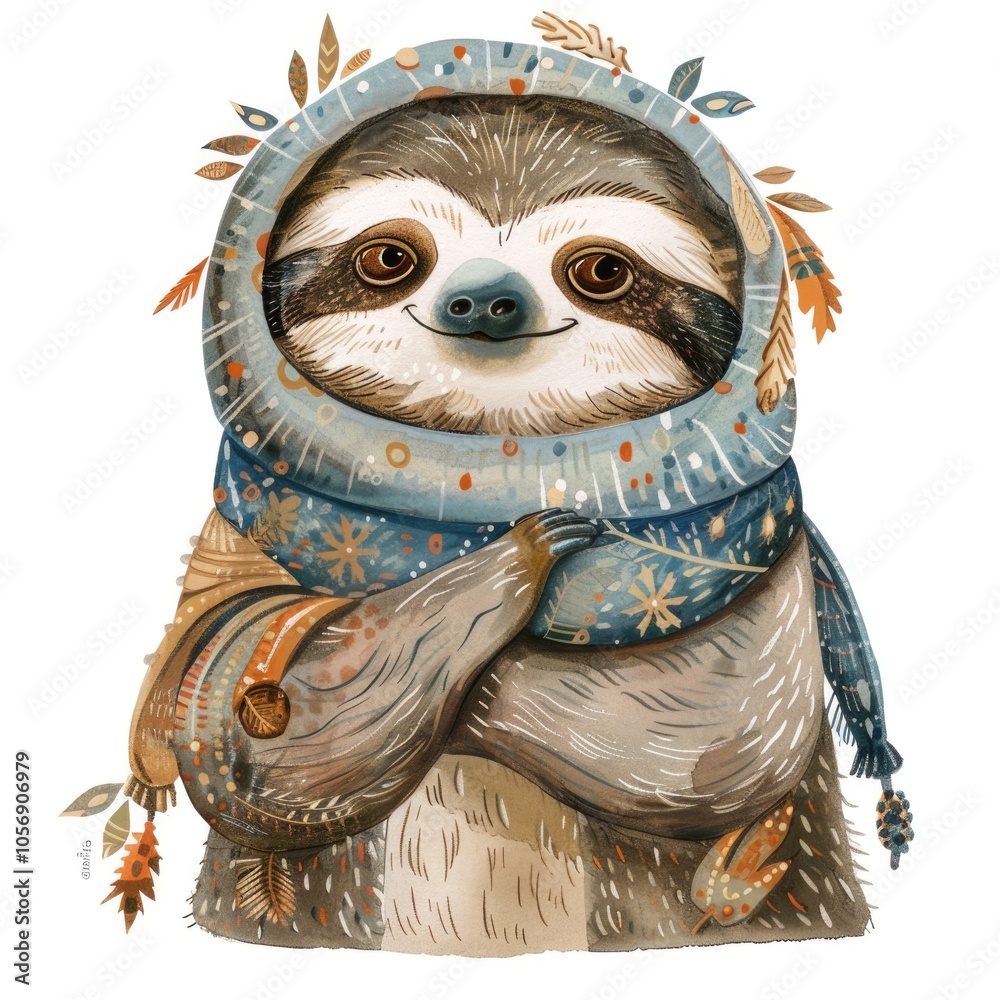 Fototapeta premium Cute Sloth with Floral Crown - Adorable Animal with Flowers Illustration