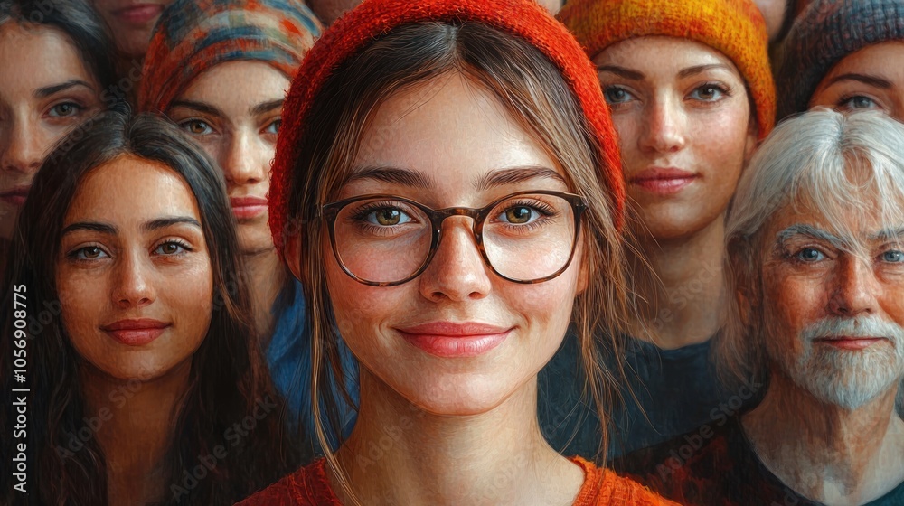 Fototapeta premium A diverse group of people with varying expressions and styles.