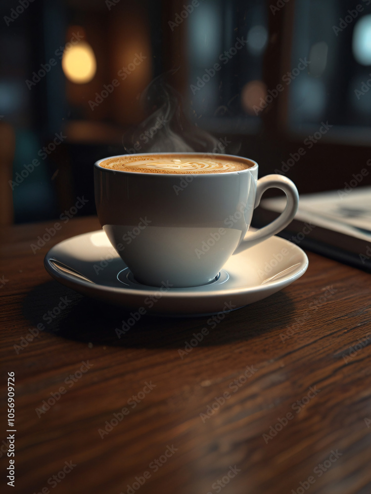 A cup of coffee enhances the cozy ambiance. A cup of coffee enhances the cozy ambiance.