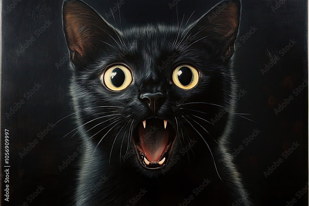 Black cat with yellow eyes cute yet scary oil painting Black cat with yellow eyes cute yet scary oil painting