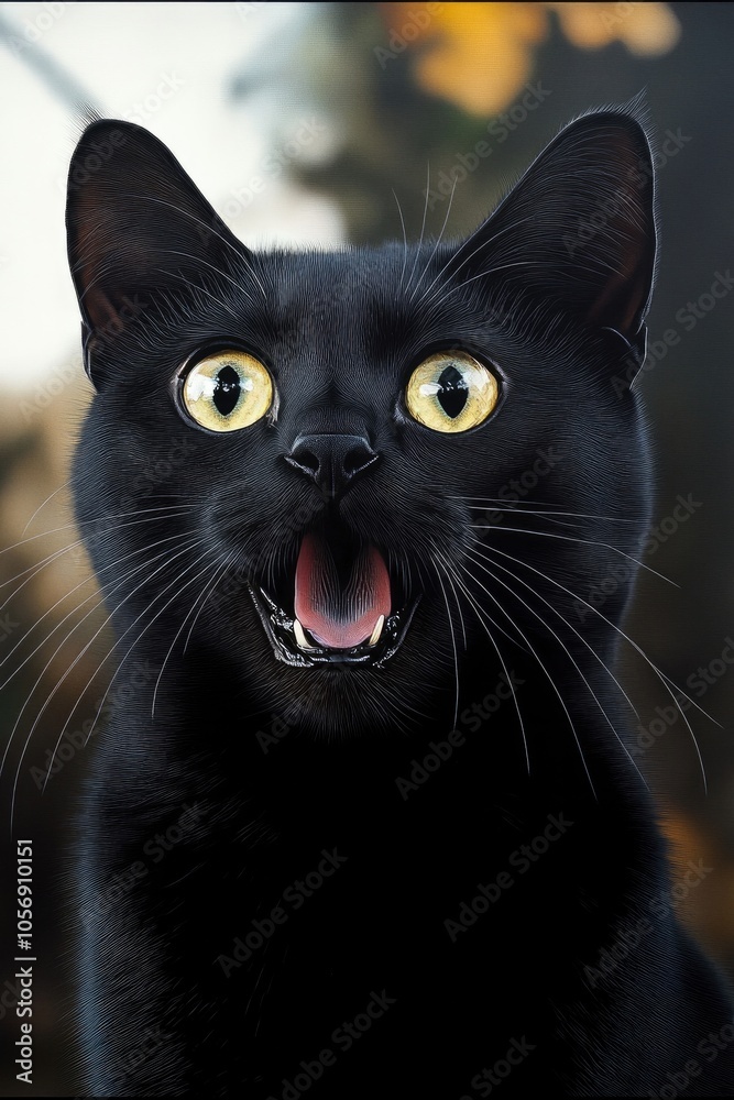 Black cat with yellow eyes cute yet scary oil painting Black cat with yellow eyes cute yet scary oil painting