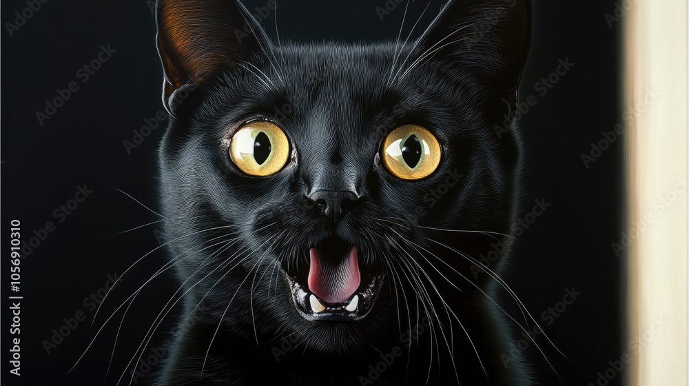 Black cat with yellow eyes cute yet scary oil painting Black cat with yellow eyes cute yet scary oil painting
