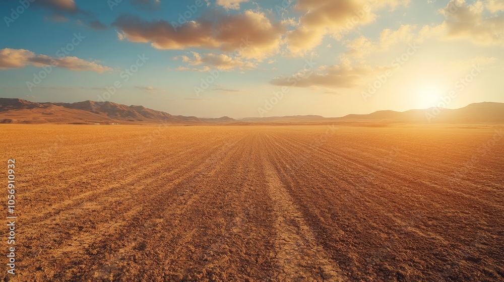 Fototapeta premium Desert Landscape with Mountains and a Sunset Sky