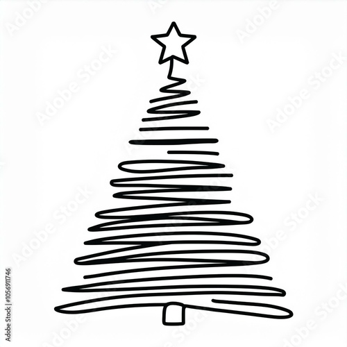 christmas tree hand drawn outline illustration isolated on white