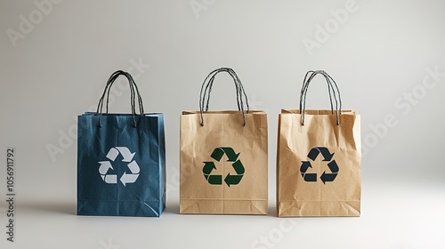 Set of paper shopping bag with environtment symbol  photo