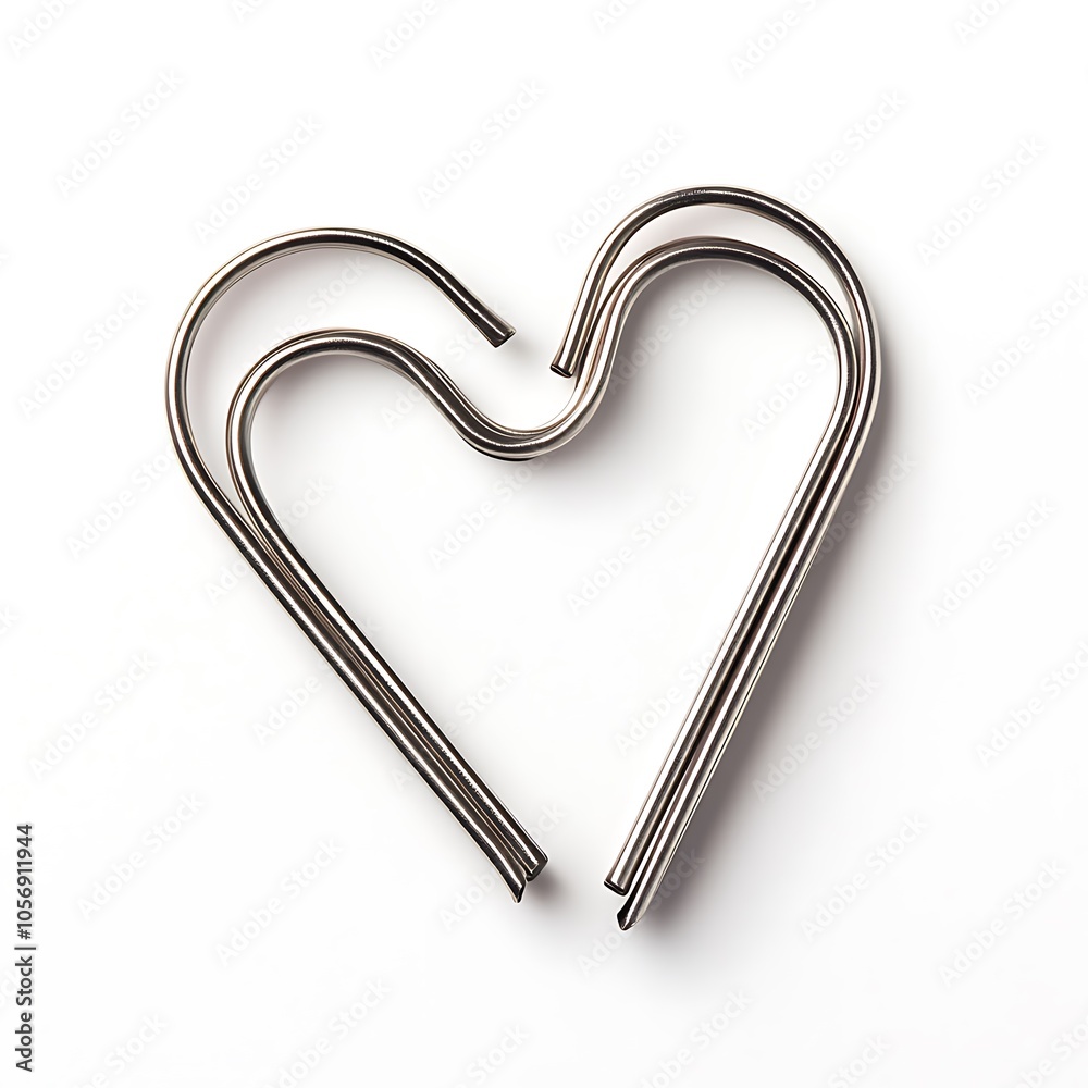 Cartoon paperclip bending into a heart shape on a white background. Cartoon paperclip bending into a heart shape on a white background.