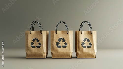 Set of paper shopping bag with environtment symbol  photo