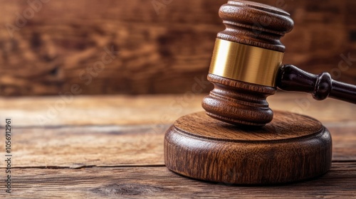 Judge s gavel resting on a wooden surface symbolizing the concept of justice